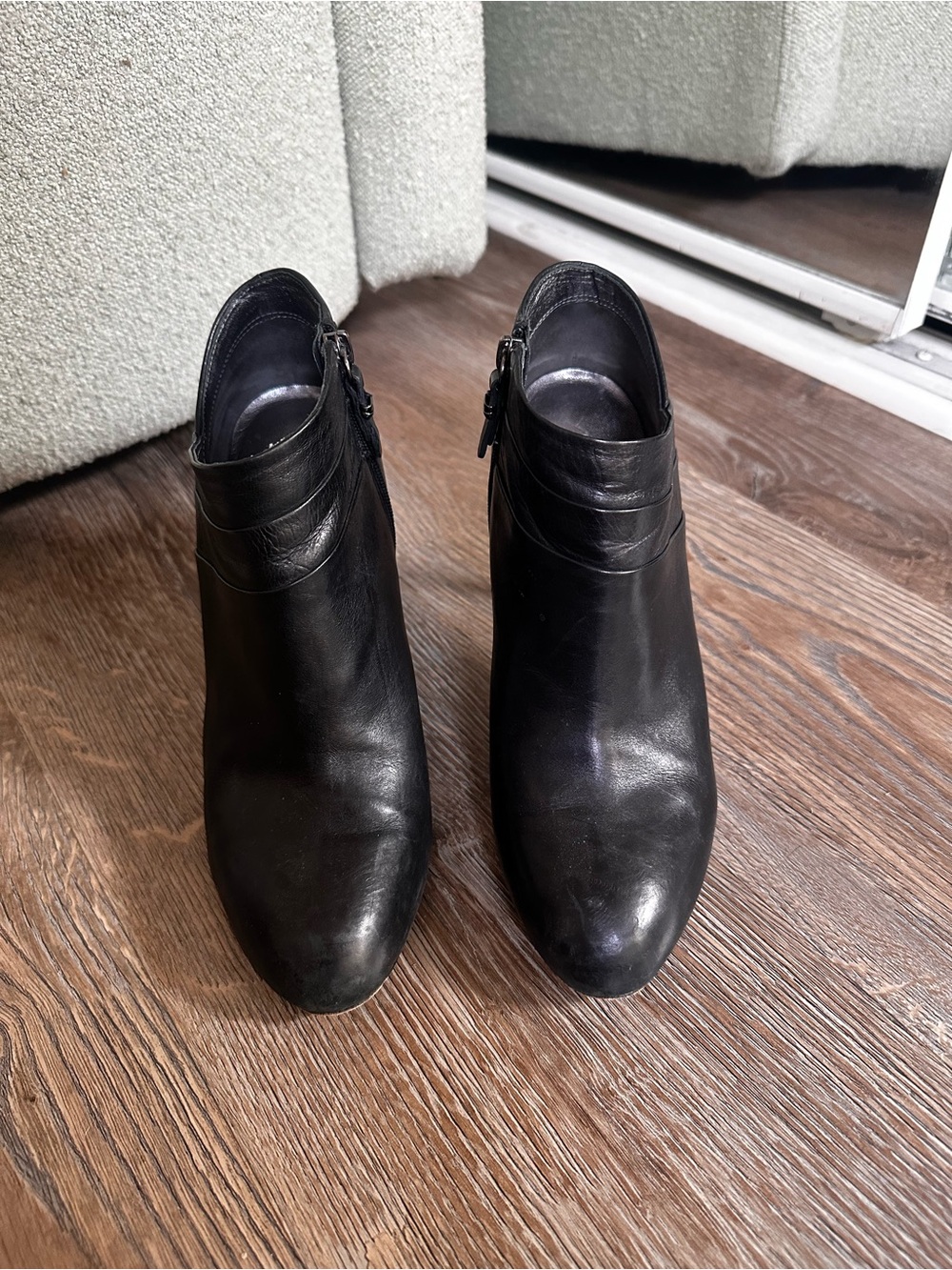 Via Spiga Black Leather Ankle Booties with Side Zip